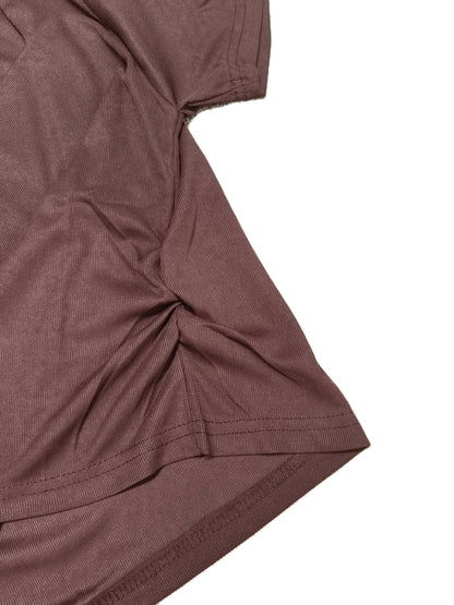 Brown Ribbed Knit Top – Stylish Sweetheart Neck Ruched Tee for Women's