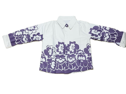 White & Purple Floral Short Shirt for Women’s | Stylish Cropped Button-Down