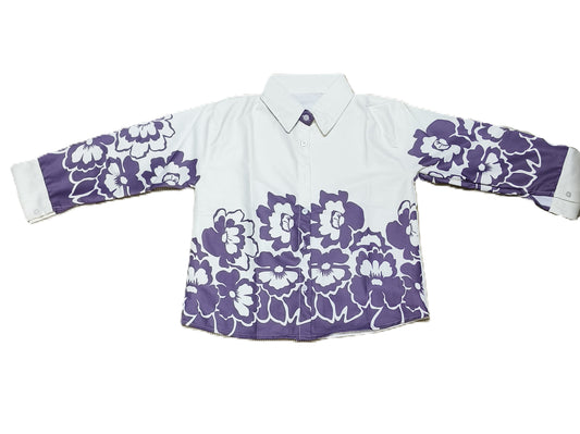 White & Purple Floral Short Shirt for Women’s | Stylish Cropped Button-Down
