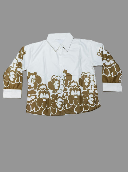 Olive Floral Printed Short Shirt for Women's – Casual Button-Down with Full Sleeves