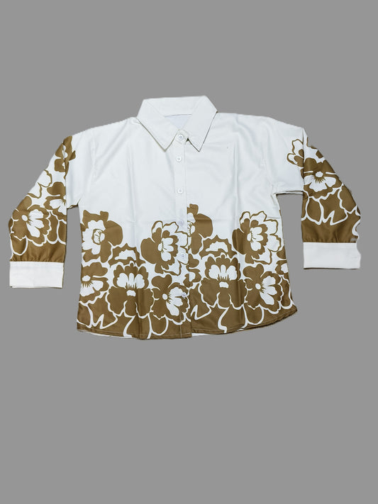 Olive Floral Printed Short Shirt for Women's – Casual Button-Down with Full Sleeves