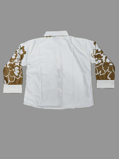 Olive Floral Printed Short Shirt for Women's – Casual Button-Down with Full Sleeves