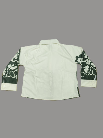 Green Floral Printed Short Shirt for Women's – Stylish Button-Down Casual Top