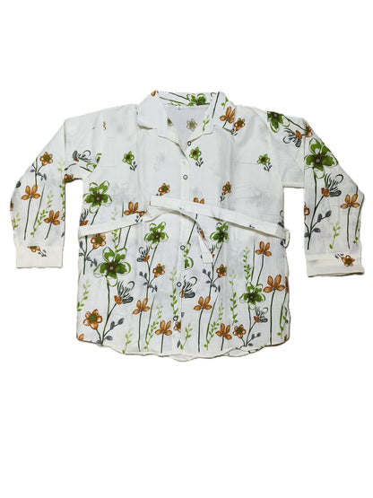 White Floral Printed Cotton Co-ord Set for Women | Casual Loungewear Set