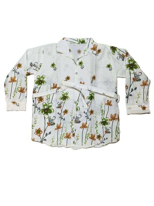 White Floral Printed Cotton Co-ord Set for Women | Casual Loungewear Set