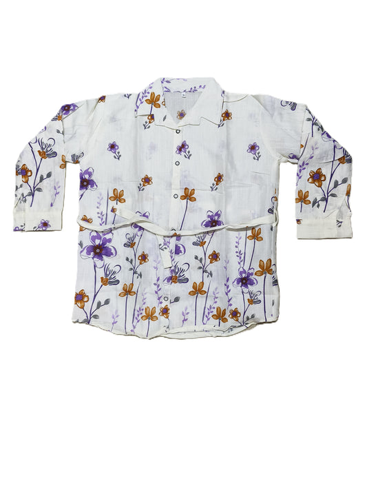 White Floral Printed Co-Ord Set for Women – Cotton Casual Shirt & Pant Combo
