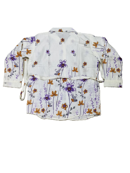 White Floral Printed Co-Ord Set for Women – Cotton Casual Shirt & Pant Combo