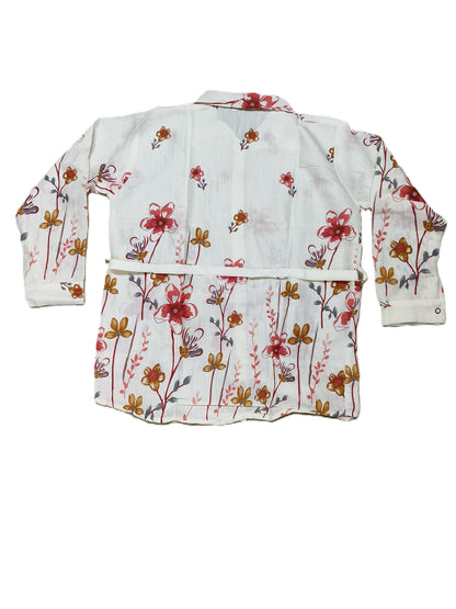 White Floral Co-ord Set with Red & Mustard Print | Stylish 2-Piece Casual Outfit for Women's