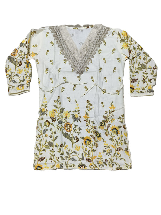 Sunflower Yellow Floral Co-Ord Set with Crochet Lace Neck – Summer Cotton Coord for Women