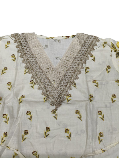 Sunflower Yellow Floral Co-Ord Set with Crochet Lace Neck – Summer Cotton Coord for Women