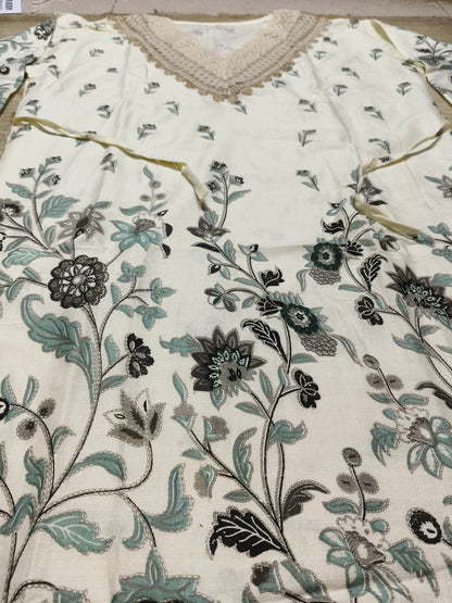 Elegant White & Grey Floral Cotton Co-Ord Set for Women – Lace Neck Design | Summer Casual Wear