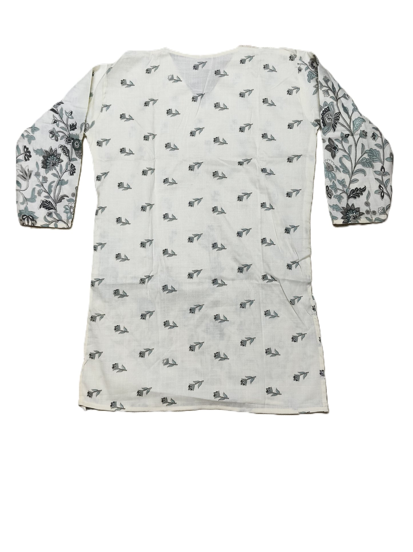 Elegant White & Grey Floral Cotton Co-Ord Set for Women – Lace Neck Design | Summer Casual Wear
