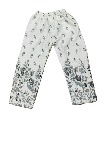 Elegant White & Grey Floral Cotton Co-Ord Set for Women – Lace Neck Design | Summer Casual Wear