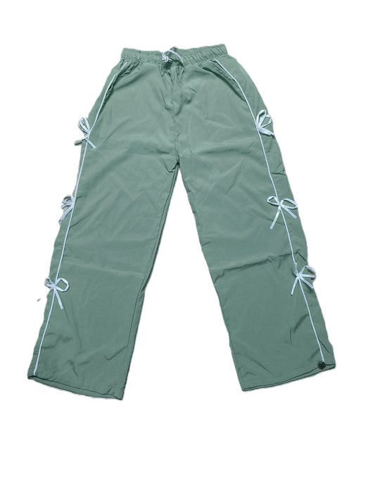 Stylish Light Green Bow String Track Pants – Relaxed Fit | Streetwear Casual for Women's