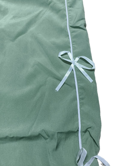 Stylish Light Green Bow String Track Pants – Relaxed Fit | Streetwear Casual for Women's