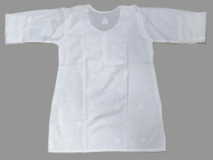 Women's White Cotton Chikankari Kurti – Elegant Hand-Embroidered Casual Wear
