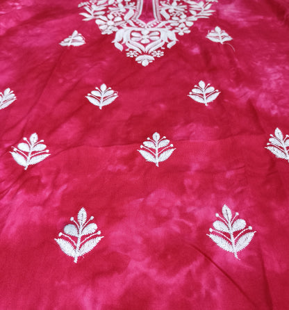 Women’s Pink Tie-Dye Cotton Kurti with White Chikankari Embroidery – Casual & Festive Wear