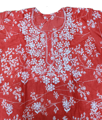 Women's Red Floral Printed Cotton Kurti – Elegant Everyday Wear
