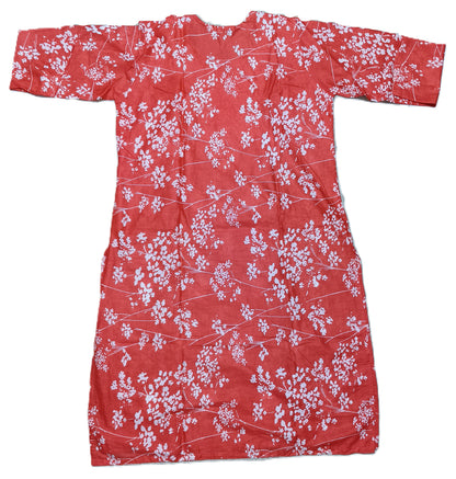 Women's Red Floral Printed Cotton Kurti – Elegant Everyday Wear