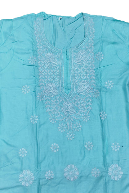 Elegant Sky Blue Cotton Embroidered Kurta for Women – Festive & Ethnic Wear