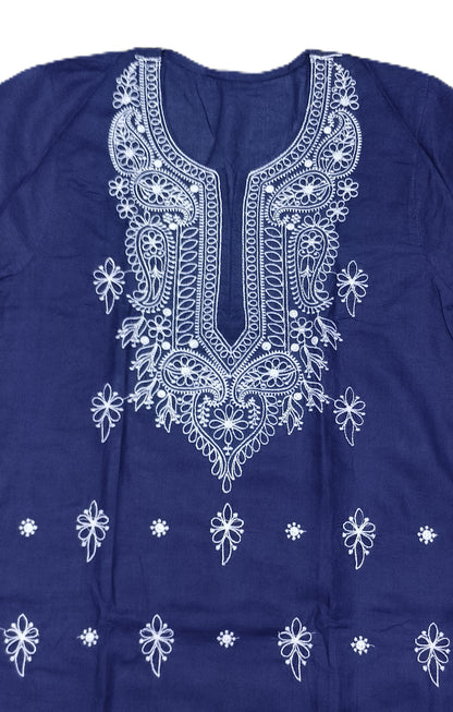 Navy Blue Cotton Chikankari Embroidered Straight Kurta for Women – Ethnic & Casual Wear