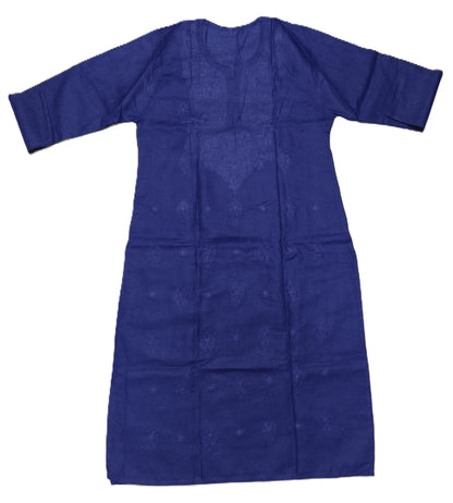 Navy Blue Cotton Chikankari Embroidered Straight Kurta for Women – Ethnic & Casual Wear