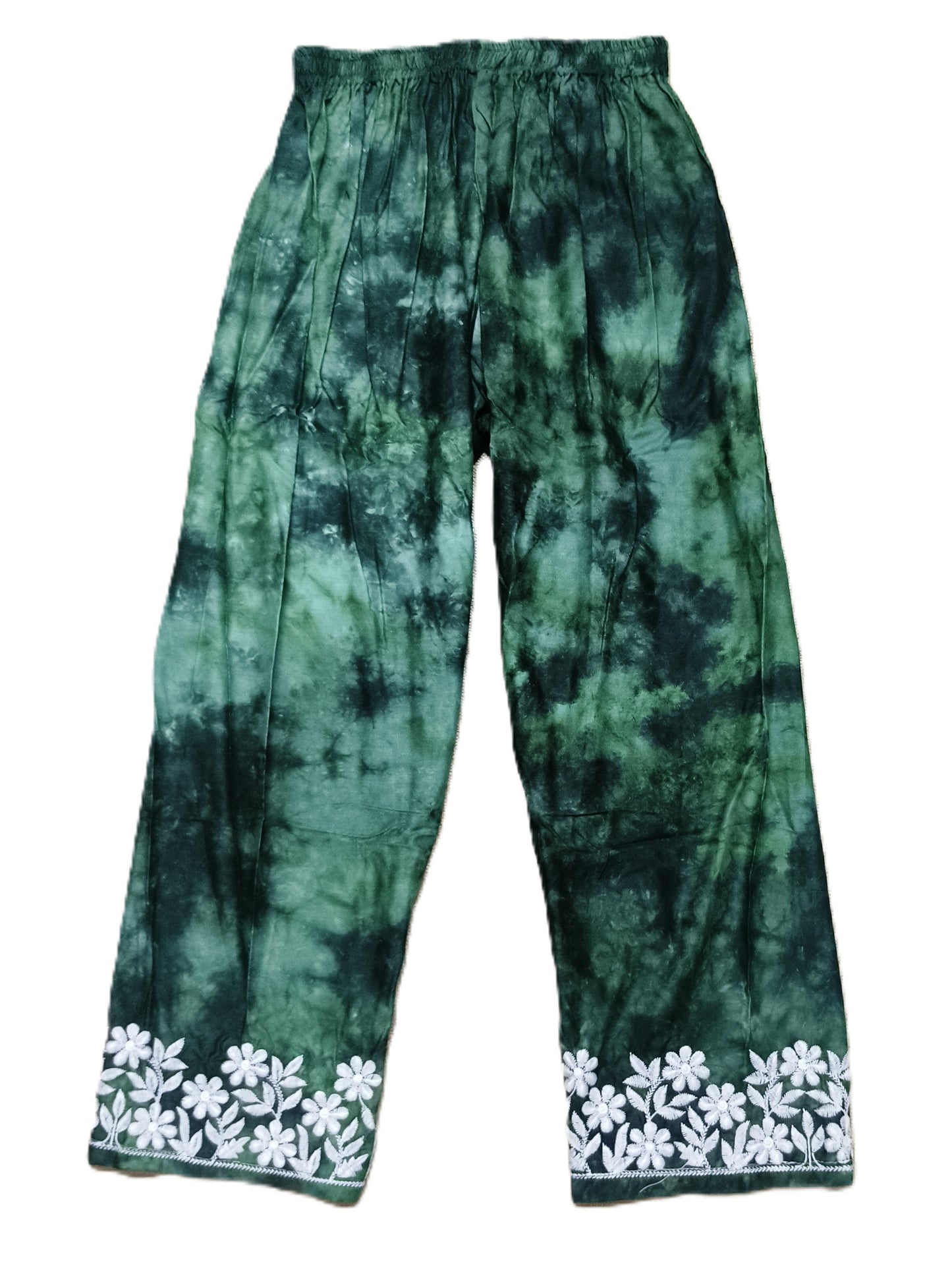 Elegant Green Tie-Dye Cotton Kurta Set with White Embroidery – Ethnic Wear for Women