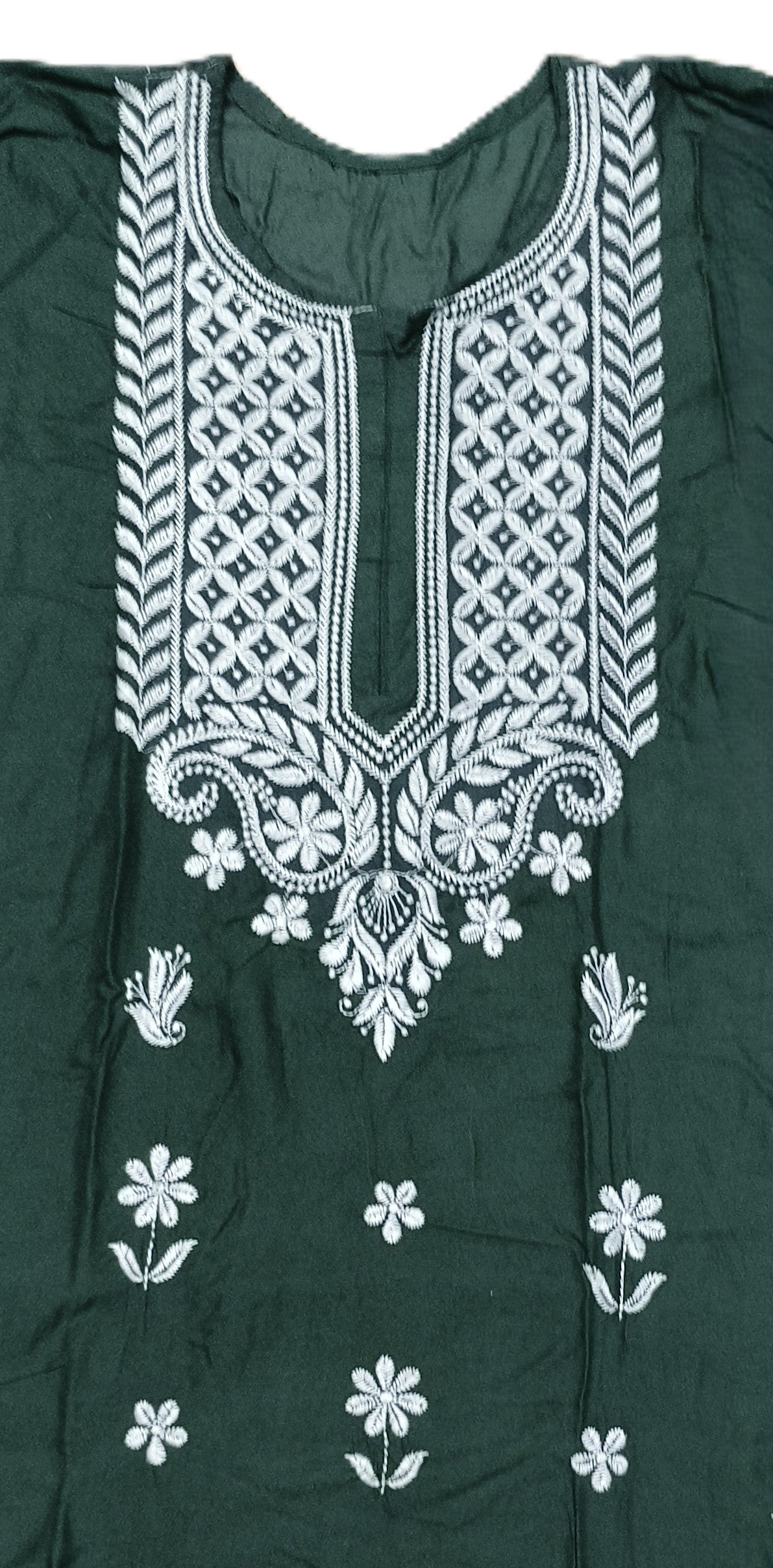 Elegant Dark Green Embroidered Cotton Kurta Set with Pants – Ethnic Wear for Women