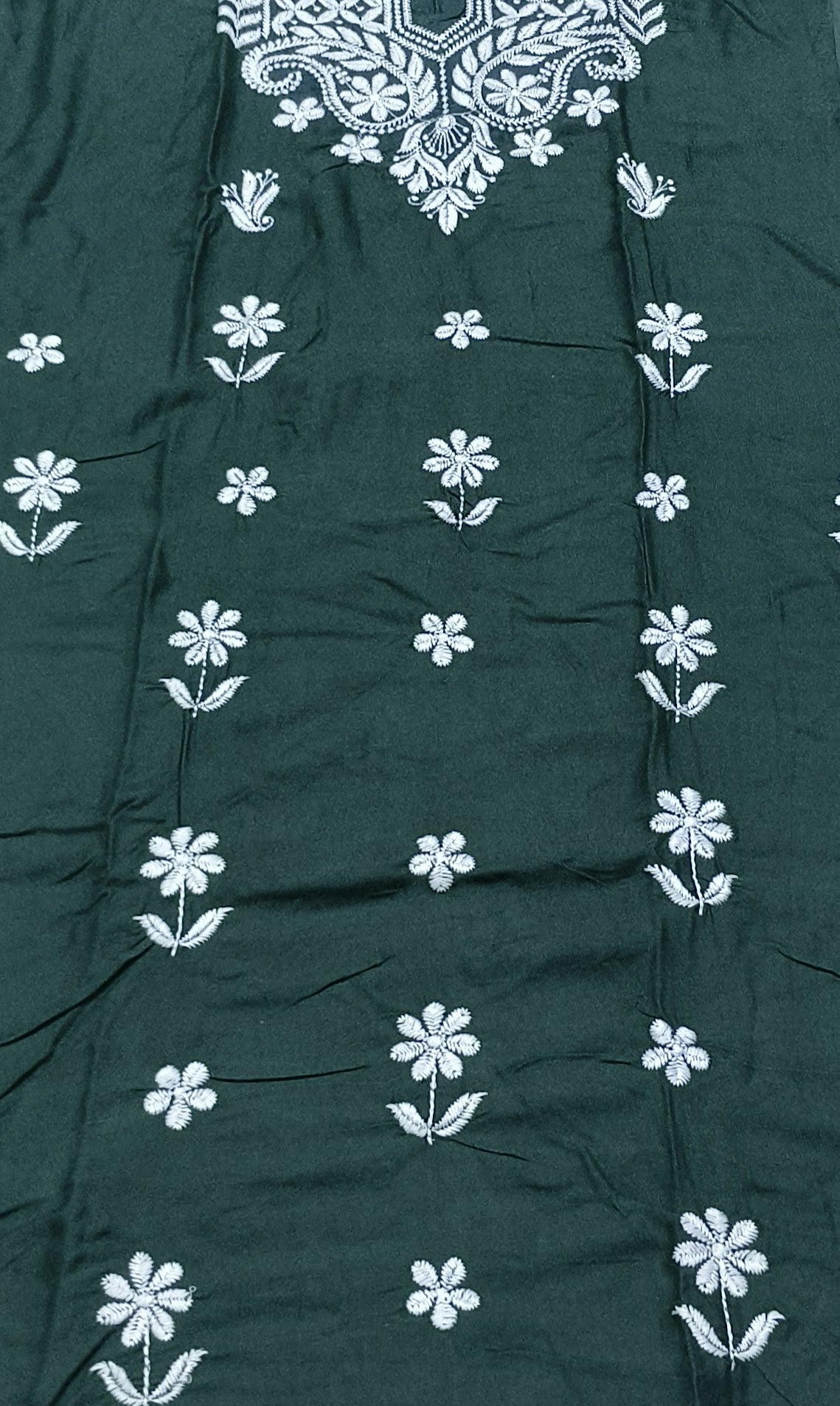 Elegant Dark Green Embroidered Cotton Kurta Set with Pants – Ethnic Wear for Women