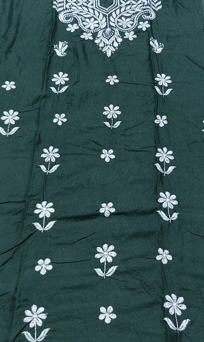 Elegant Dark Green Embroidered Cotton Kurta Set with Pants – Ethnic Wear for Women