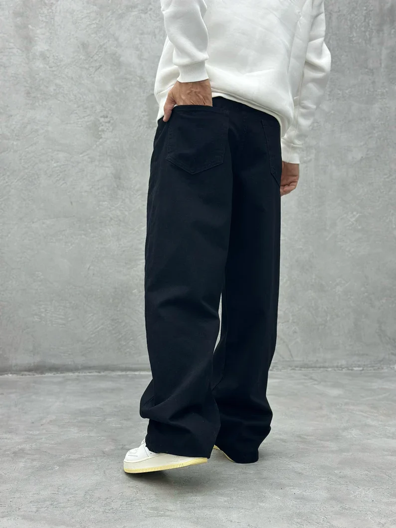 Men's Classic Pure Black Baggy Fit Denim Jeans | Streetwear Style