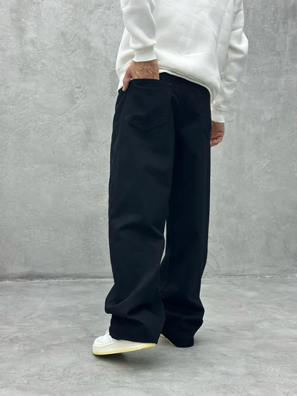 Men's Classic Pure Black Baggy Fit Denim Jeans | Streetwear Style
