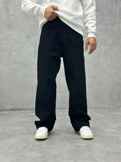 Men's Classic Pure Black Baggy Fit Denim Jeans | Streetwear Style
