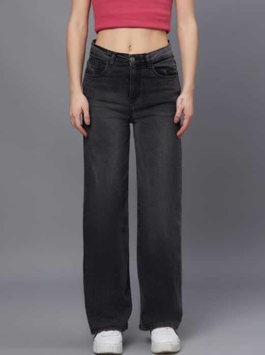 Women's High-Waisted Black Wide-Leg Jeans – Relaxed Fit Denim