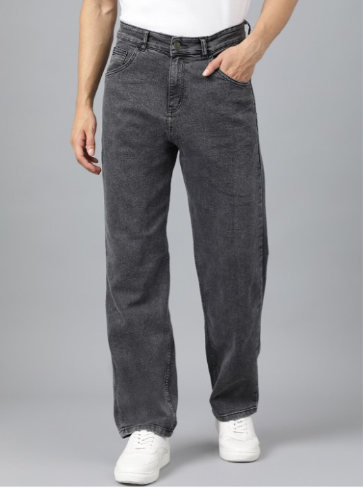 Men’s Charcoal Grey Straight Fit Jeans – Comfortable Mid-Rise Casual Denim