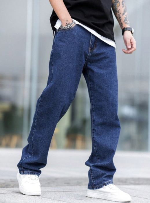 Men’s Dark Blue Baggy Fit Jeans – Relaxed Urban Streetwear Denim