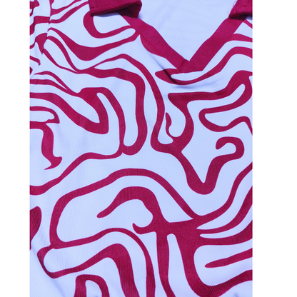 Pink & White Trendy Abstract Print Crop Polo Top for Women – Stylish Summer Half Sleeve T-Shirt