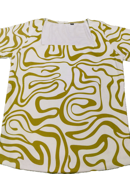 Olive Green Abstract Print Square Neck Top for Women's – Casual & Stylish