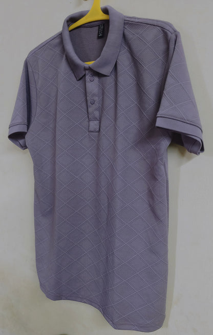 Men's Textured Mauve Polo TShirt – Diamond Pattern