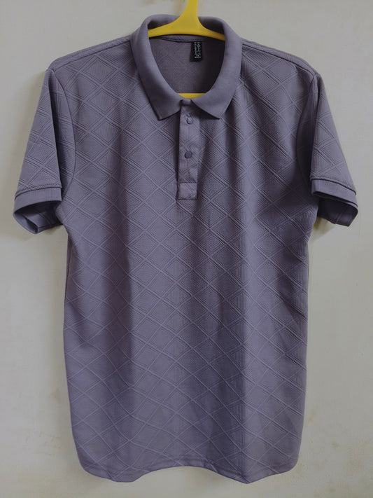 Men's Textured Mauve Polo TShirt – Diamond Pattern