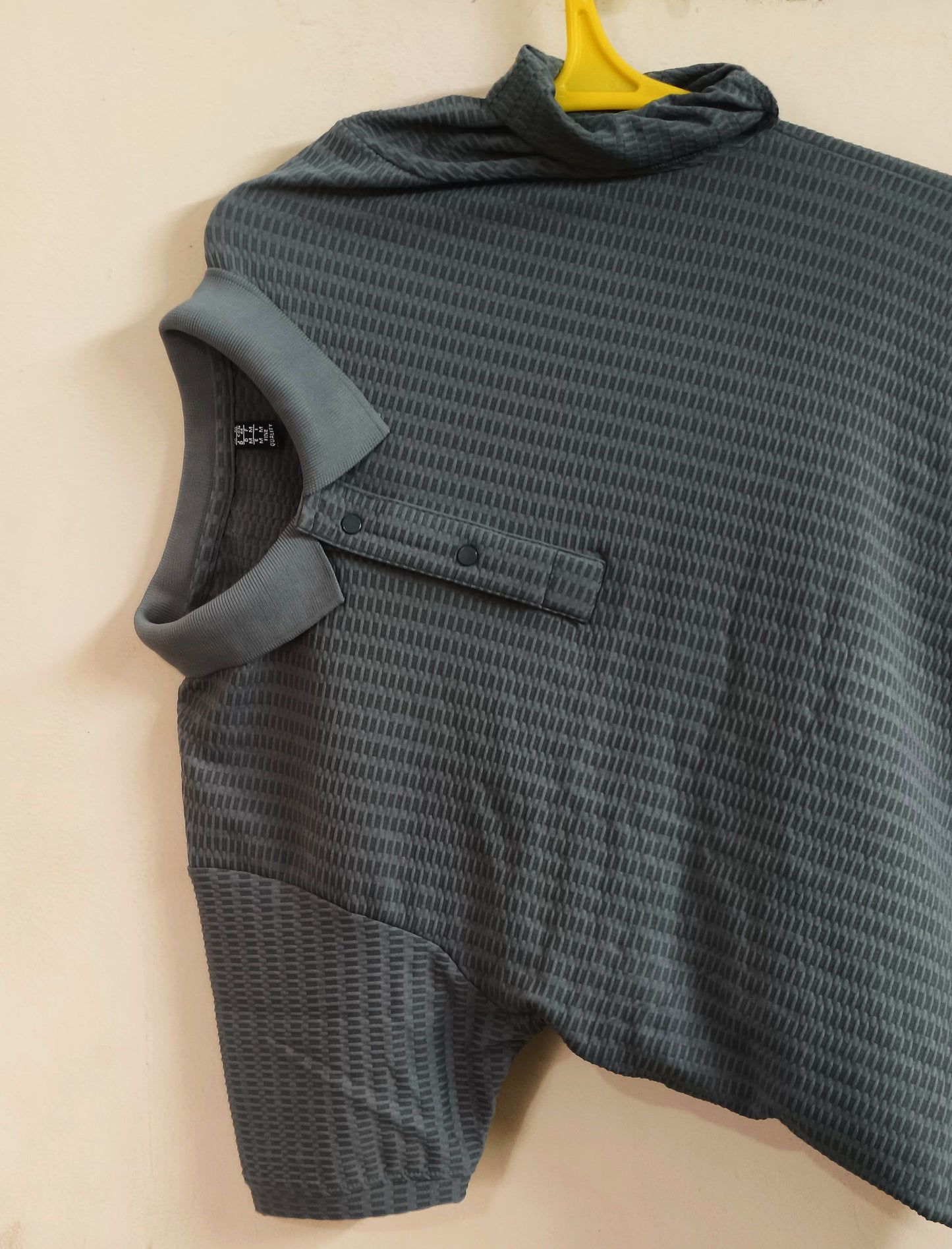 Unisex Asymmetrical High-Neck Tshirt Top in Slate Green – Modern Textured Streetwear