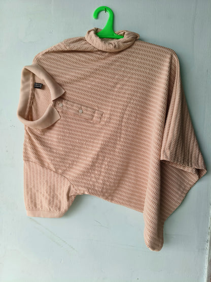 Unisex Asymmetrical High-Neck Tshirt Top in Nude Beige – Modern Minimalist Streetwear
