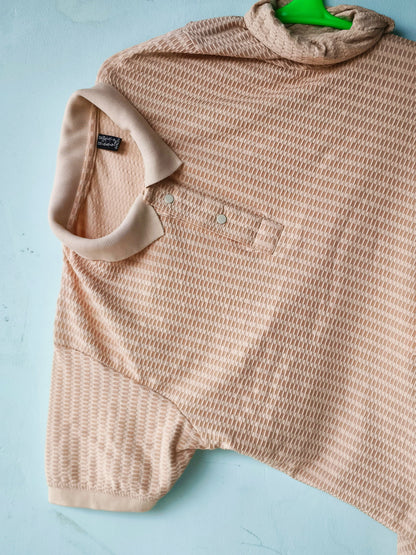 Unisex Asymmetrical High-Neck Tshirt Top in Nude Beige – Modern Minimalist Streetwear
