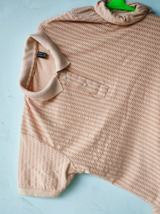 Unisex Asymmetrical High-Neck Tshirt Top in Nude Beige – Modern Minimalist Streetwear