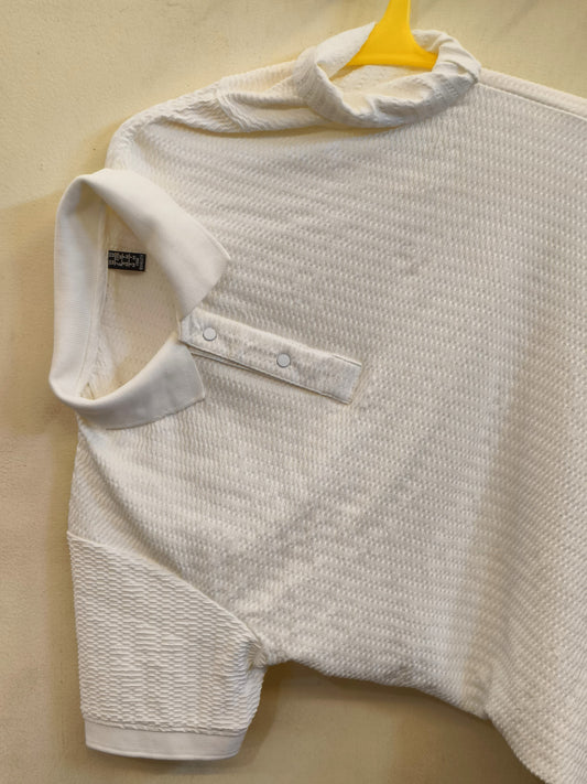 Unisex Asymmetrical High-Neck Tshirt Top in Classic White – Textured Streetwear Fashion