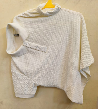 Unisex Asymmetrical High-Neck Tshirt Top in Classic White – Textured Streetwear Fashion