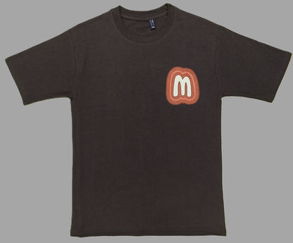 Men’s Brown Graphic T-Shirt with Retro “M” Logo – Casual Streetwear Tee