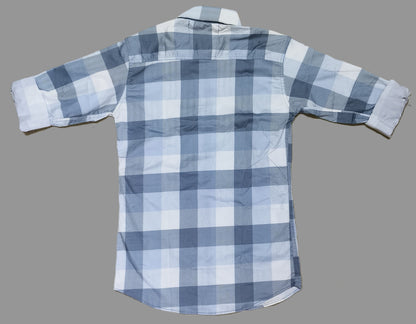 Men's Blue & White Checkered Cotton Casual Shirt | Full Sleeve | Slim Fit