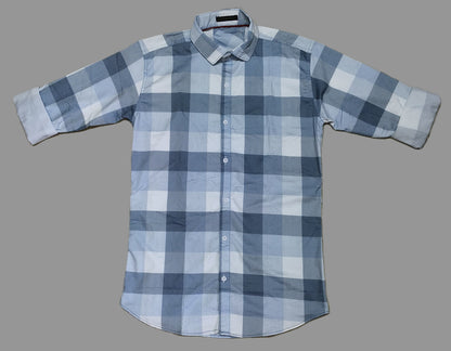 Men's Blue & White Checkered Cotton Casual Shirt | Full Sleeve | Slim Fit