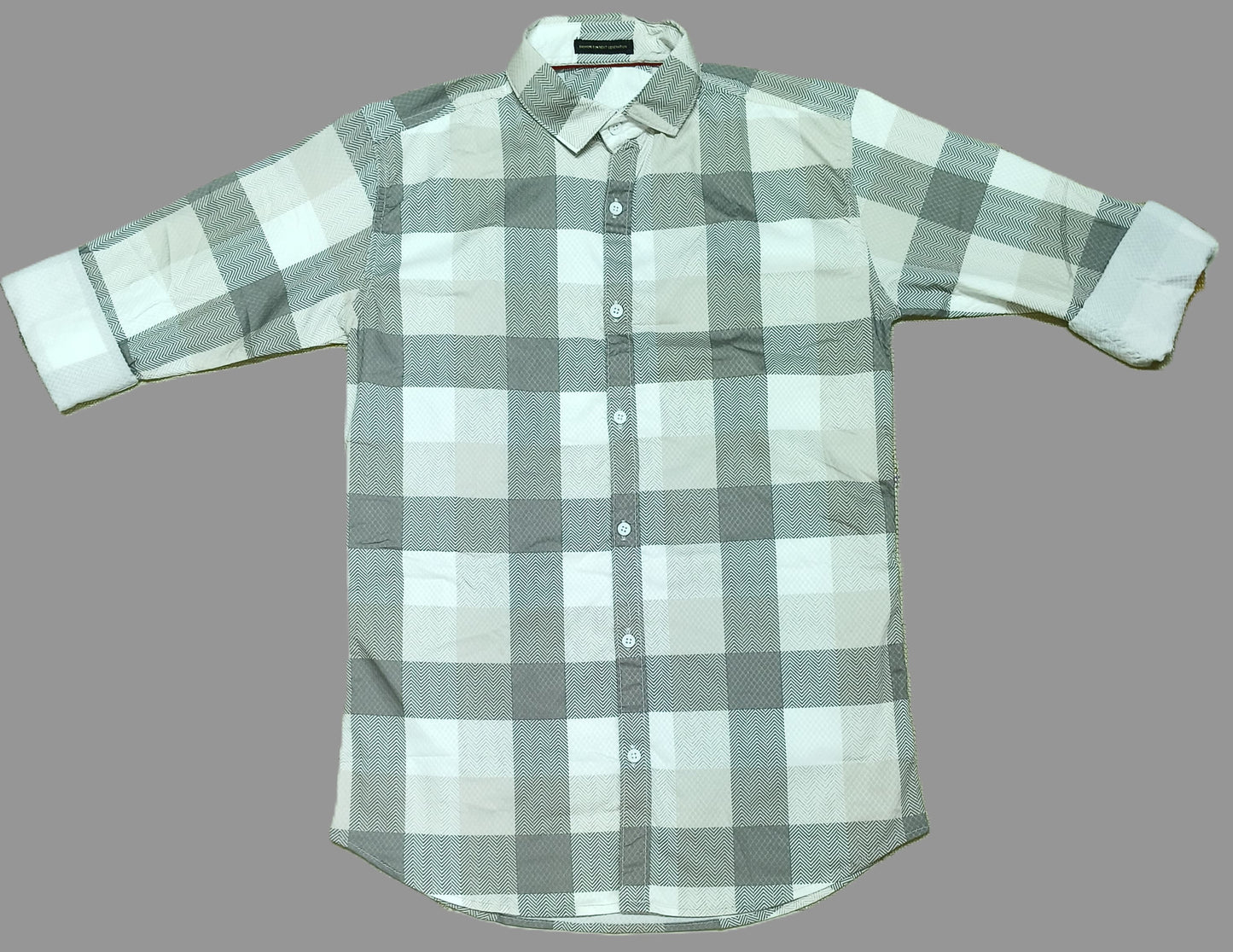 Men’s Sage Green & White Checkered Casual Shirt – Soft Cotton Blend, Full Sleeve